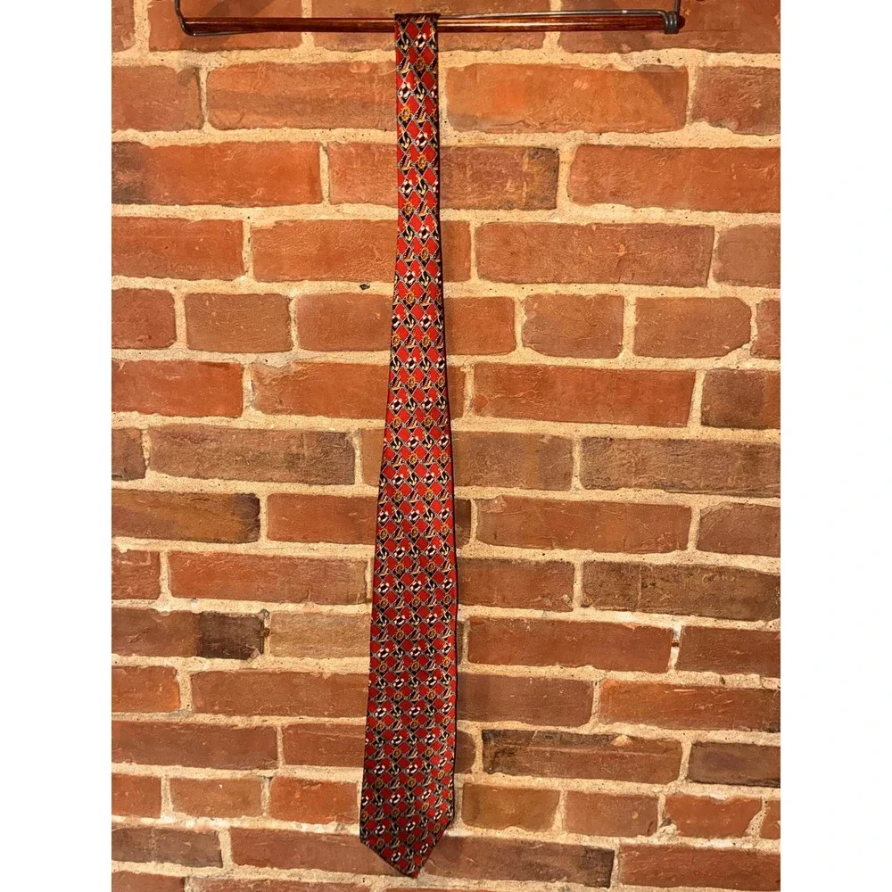 Museum Piece Red‎ Nautical Anchor Sailboat Life Ring Ship Wheel Silk Tie